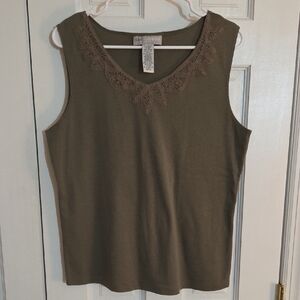 Sag Harbor Olive Tank Top with Lace Detail